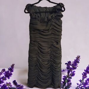Bari Jay Ruched Formal Chiffon Dress, Size 8 (Tag is 12) See Measurements,Black